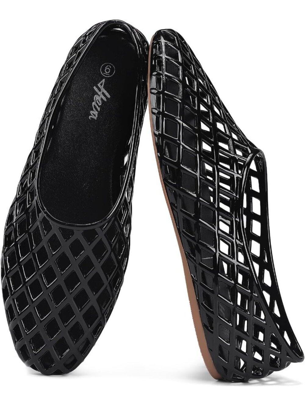 Women's Black Jelly Mesh Breathable Clear Hollow Flats Slip On Ballet Sandals
